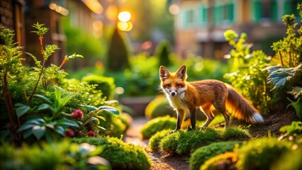 Miniature Urban Fox in Charming Garden - Tilt-Shift Photography