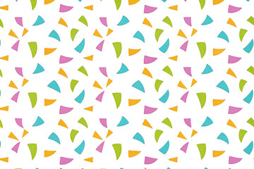 Colorful abstract geometric seamless pattern with small triangles on white background.