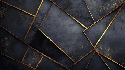 Abstract dark geometric shapes with gold accents. Background design for wallpapers