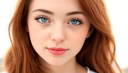 Fototapeta premium half of two young women with long red hair and blue eyes.