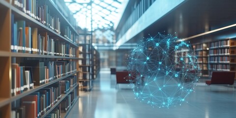 Modern library with digital network hubs for collaborative learning