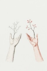 moral dilemma concept, hands presenting two choices