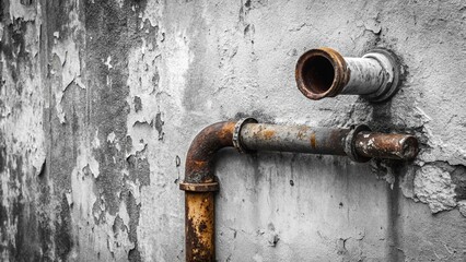 Minimalist Black and White Photo of Rusty Pipe on Grungy Wall