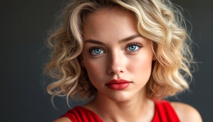 Fototapeta premium Two portraits of a young woman with blonde hair and blue eyes.