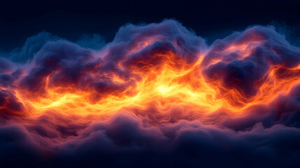 Fototapeta premium Dramatic Orange Glow in Dark Smoky Cloud Landscape at Dusk