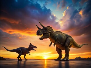 Fototapeta premium Minimalist Dinosaur Showdown: T-Rex vs. Diabloceratops