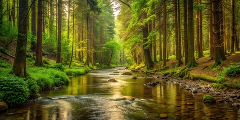 Obraz premium stream flowing through dense forest