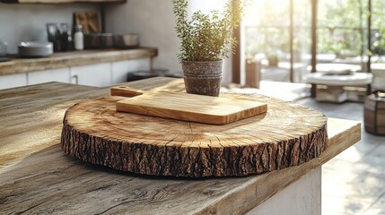Obraz premium A beautiful wooden cutting board placed on a table ready for food preparation and culinary use