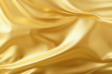 Abstract gold textile wallpaper. Silky fabric with soft waves.