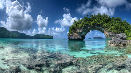 Obraz premium Breathtaking Tropical Landscape with Rock Arch and Clear Water