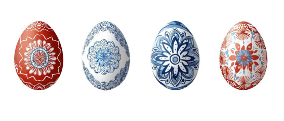 Png of Ornate Floral Egg Designs with Red and Blue Patterns on transparent background.