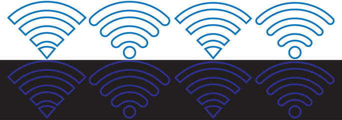 Set of vector Wi-Fi icon for communication, telecommunication. Communication wireless signal level wifi. Clipart illustration. Mobile bar status.