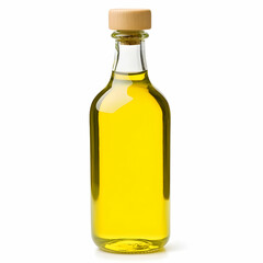 Glass Bottle with Olive Oil on White Background