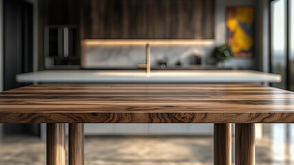 Kitchen table with a sink in the background showcasing a functional and inviting culinary space