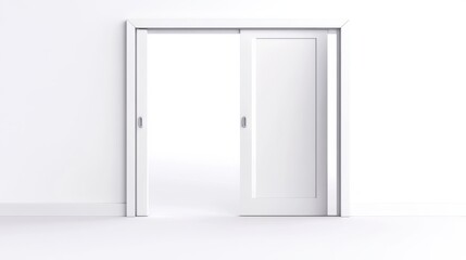3D Object White Open Sliding Door on white background