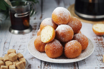 Quarkbelllchen, traditional German dessert made of cotton cheese and dough	