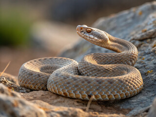 Fototapeta premium Desert snakes are sunbathing on rocks