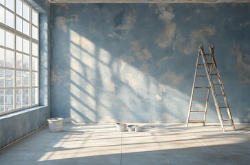A room in the process of being painted
