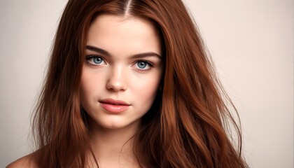 Fototapeta premium Portrait of a young woman with long red hair and blue eyes.