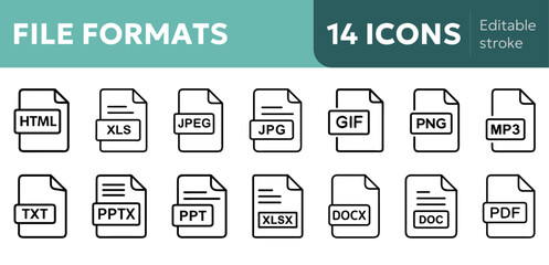 file format icons PDF, DOC, XLS, PPT, JPG, MP3, HTML, JPEG, GIF, PNG, TXT, PPTX, XLSX, DOCX