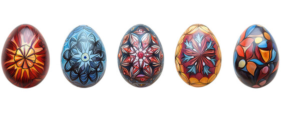 Png of Vivid Stained Glass Patterned Decorative Eggs on transparent background.