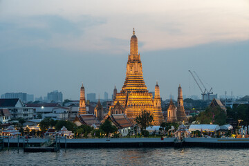 the first-class royal Thai Temple Wat Arun and the Chao Phraya River in Bangkok Thailand Southeast Asia