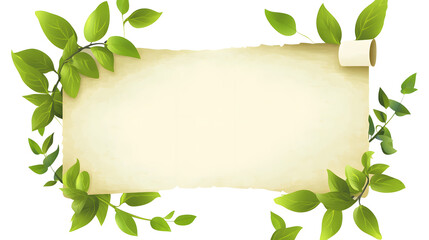 Vintage, blank, yellowed paper with a scroll on a white background
