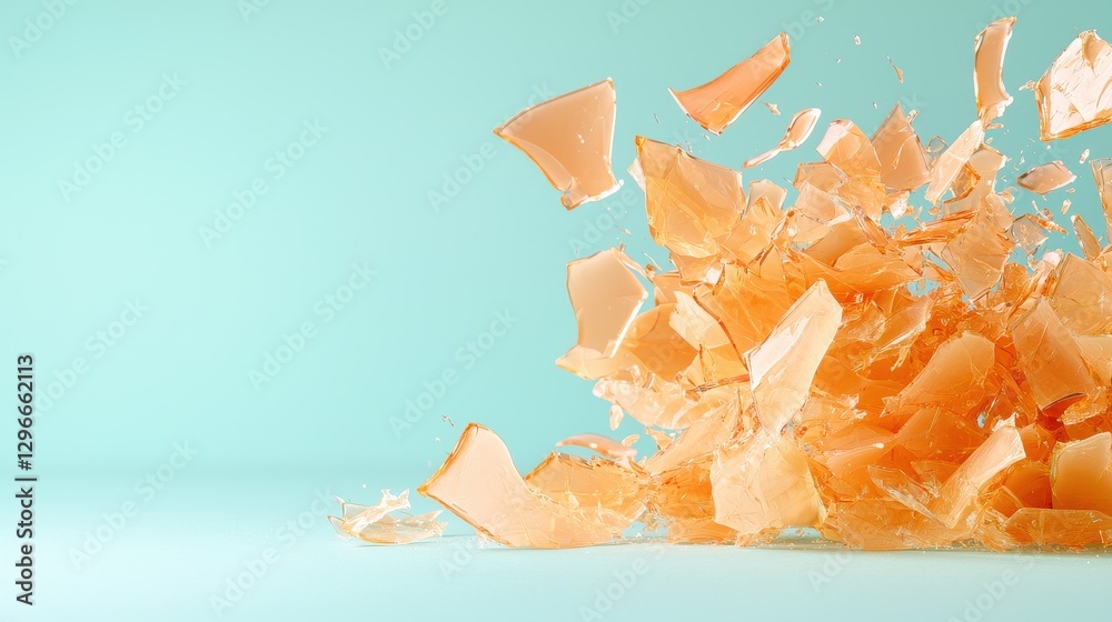 Poster explosive fragmentation of glass studio setting - image minimalist environment close-up view abstrac