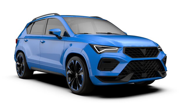 Blue SUV car perspective Front right view on transparent background
