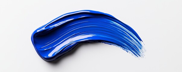 Bright Blue Swath of Viscous Paint on Pristine White Backdrop Artistic Expression and Brushstroke Texture Abstract Design