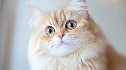 Fototapeta premium Stylish Fluffy Cat With Vibrant Green Eyes Close