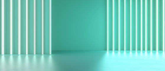 Obraz premium Stunning neon light installation modern studio interior design contemporary space wide angle aesthetic appeal