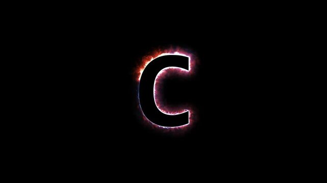 Glowign neon letter C animation with black background.