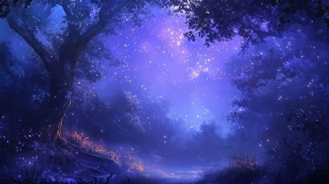 Magical night forest scene