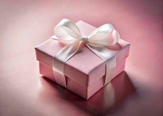 Fototapeta premium Minimalist Valentine's Gift Box - Chic White Ribbon & Blush Pink Background - Stock Photo