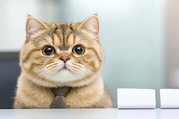 Adorable Cat At A Desk With A Necktie