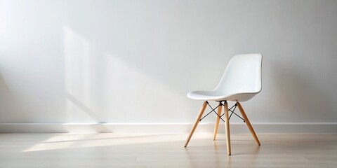Minimalist White Room Interior: White Chair with Light Wooden Legs