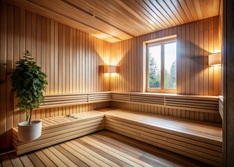 Fototapeta premium Minimalist Wooden Sauna: Relaxing Spa Room Interior Design
