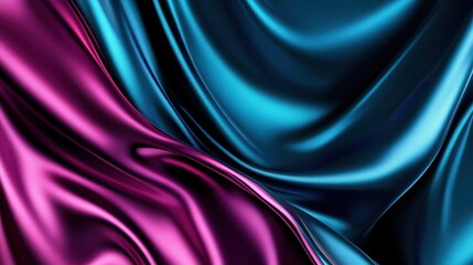 A vibrant display of shimmering purple and blue silk fabric, showcasing smooth waves and rich texture, perfect for artistic and design inspiration.