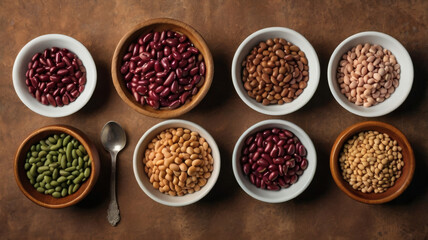 Different kind of beans bowls top view