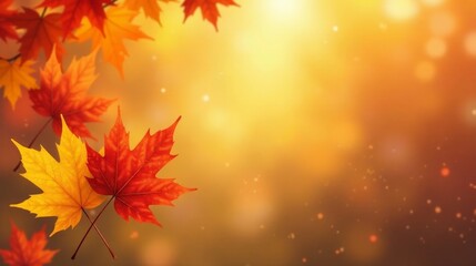 Autumnal foliage design featuring vibrant red and gold leaves against a warm, blurred background, perfect for seasonal greetings or fall-themed projects.