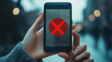 Smartphone ban with warning on screen about internet addiction, urging to turn off mobile device, disconnect stop from social media, and embrace digital detox for better health and safety , 8k image