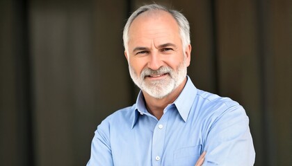 The image is a collage of two photographs of an older man with grey hair and a blue shirt.