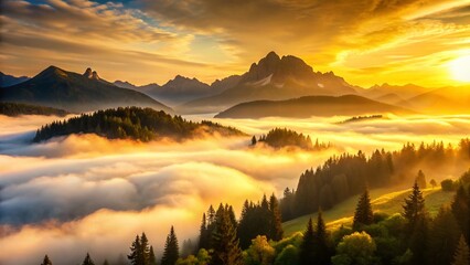 Naklejka premium Misty Austrian Alps: Enchanting Sunrise Landscape Photography