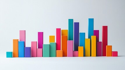 Colorful blocks forming bar chart on white background