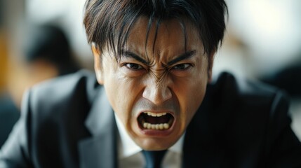 The fierce expression of an enraged young man dominates this intense close-up selfie, enhanced by a dramatic and cinematic color scheme.