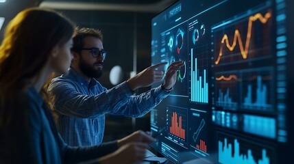 Business growth strategy, team analyzing marketing trends on a futuristic dashboard, ultra-HD, Realistic Photo