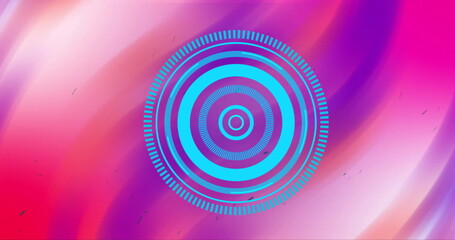 Image of scope scanning and data processing over purple and pink light trails