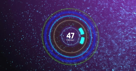 Image of scope scanning and data processing over purple background