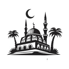 Silhouette of a church and mosque in a cityscape vector illustration